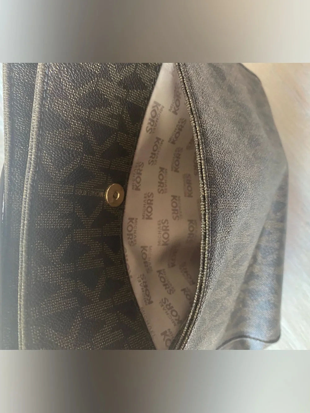 Michael Kors Dark Brown Logo Messenger with Tan Strap